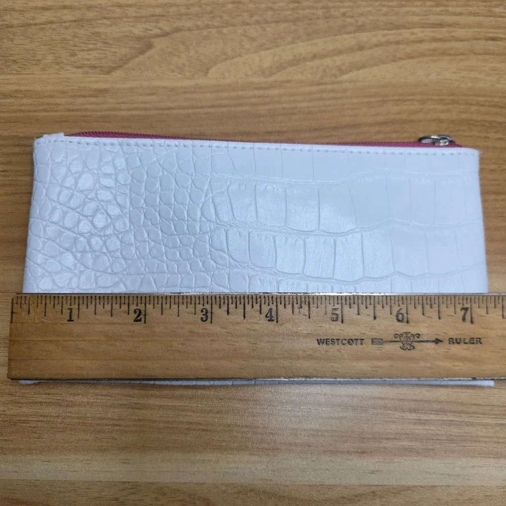 Estee Lauder & Lancome Cosmetic Bag Set Womens Pink White Purple Patent Croc 3pc